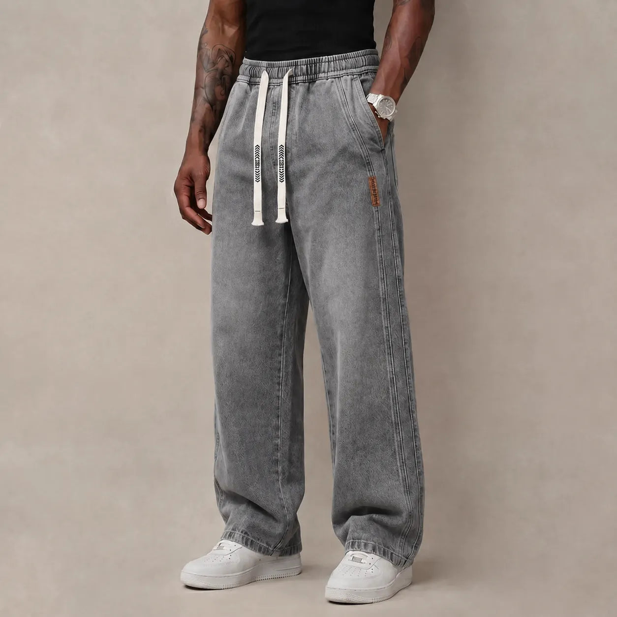 🔥 BEST SELLER | Men’s Stretch Cotton Loose-Fit Drawstring Jeans