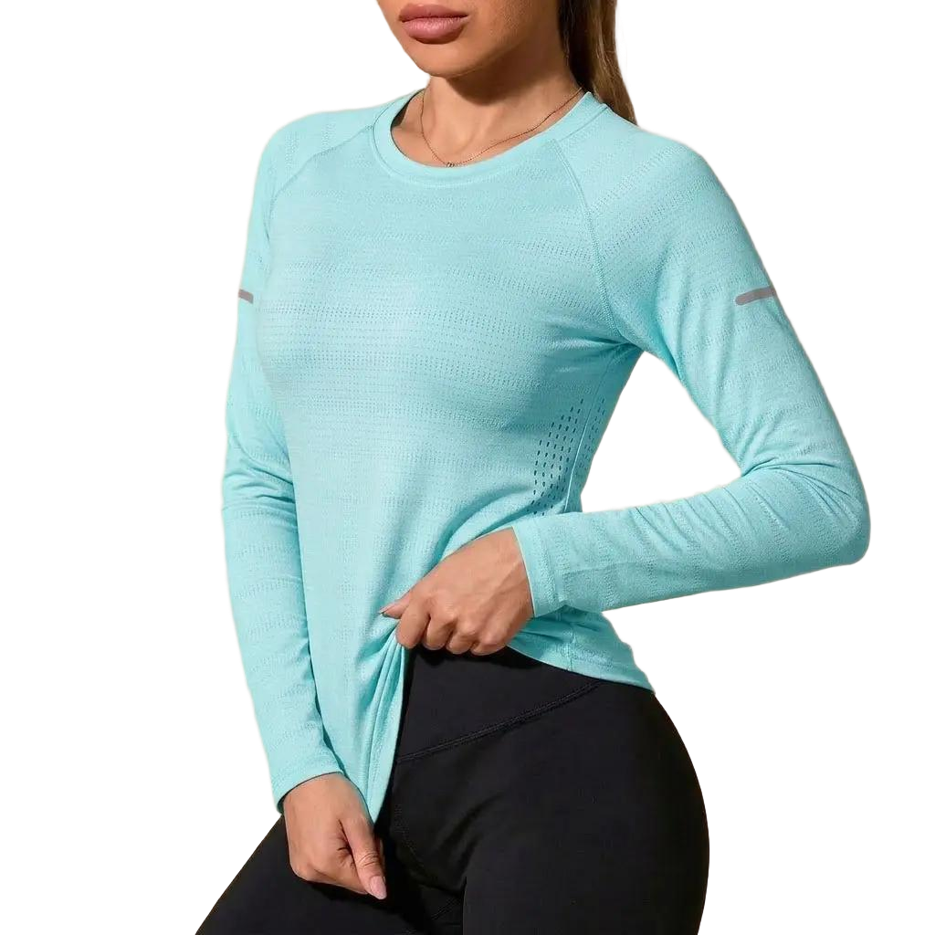 Women's Long Sleeve Stretch Crew Neck Top – Lightweight Everyday Activewear