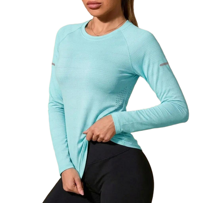 Women's Long Sleeve Stretch Crew Neck Top – Lightweight Everyday Activewear