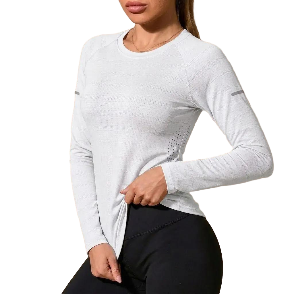 Women's Long Sleeve Stretch Crew Neck Top – Lightweight Everyday Activewear