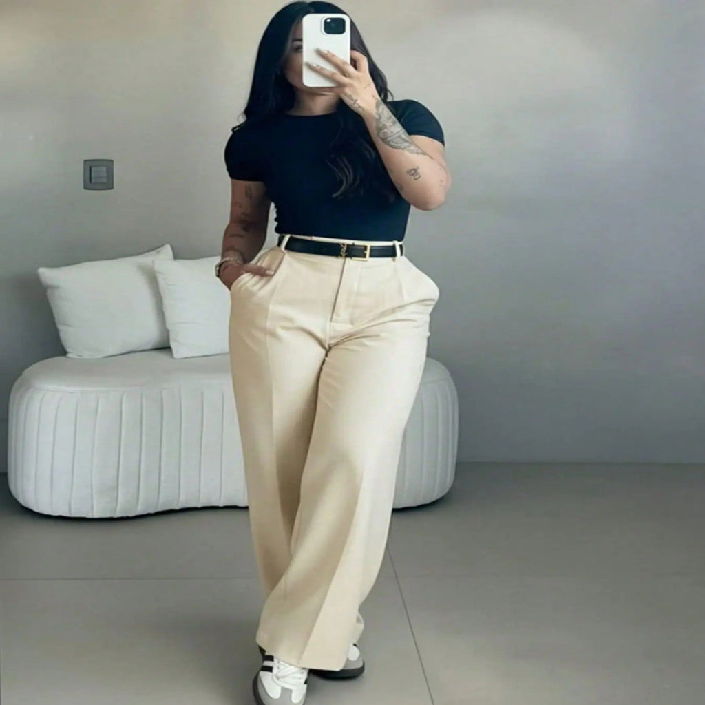 Women's High Waisted Straight Leg Suit Pants Flowy Drape Casual Office Long Trousers with Slimming Effect for Daily Versatile Wear