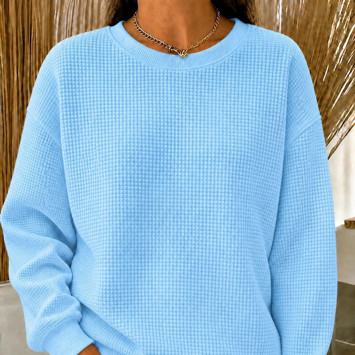 CLEARANCE SALE🔥Women's Waffle Knit Crewneck Sweatshirt