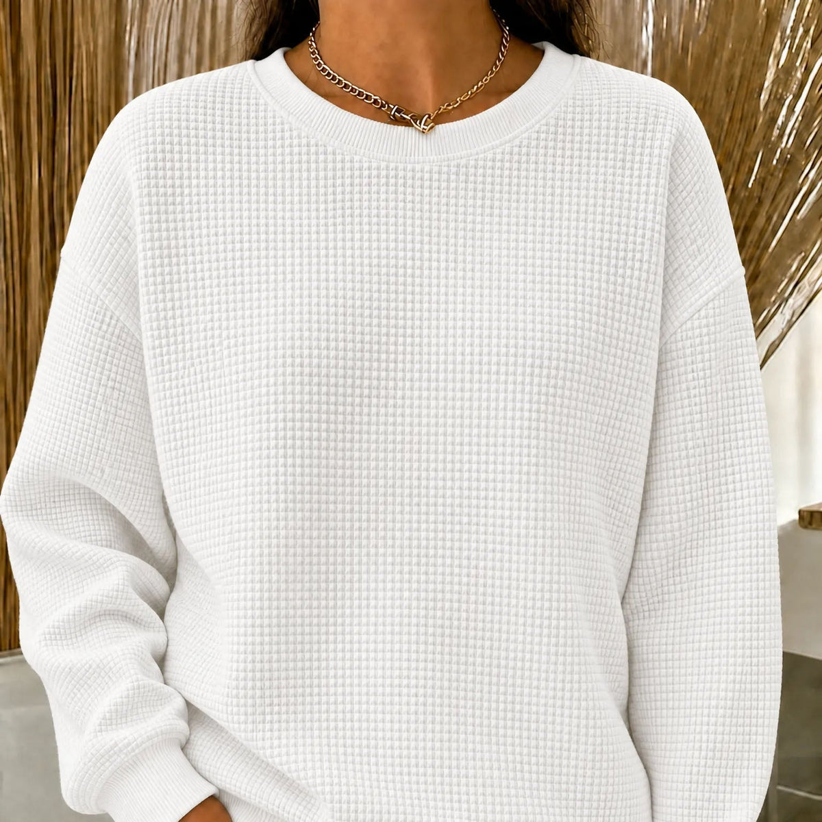 CLEARANCE SALE🔥Women's Waffle Knit Crewneck Sweatshirt