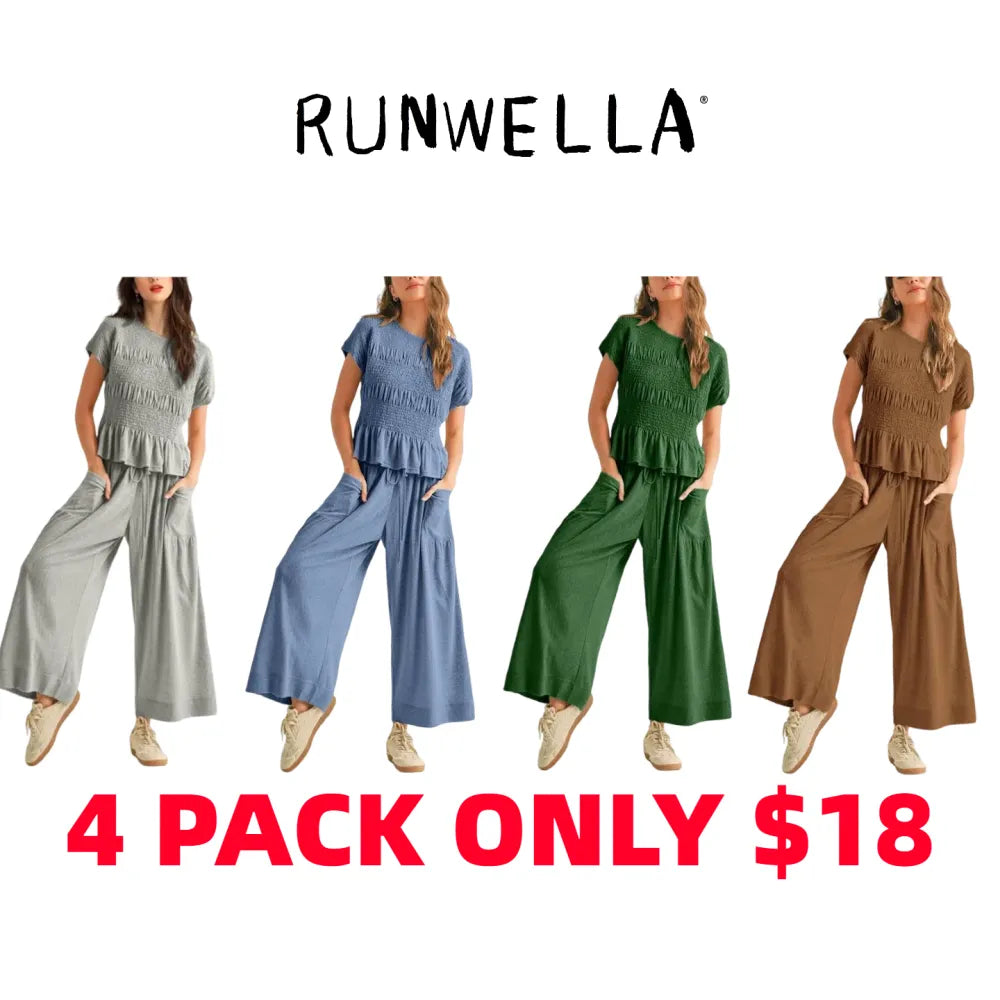 ✨Women’s 2-Piece Smocked Top & Wide-Leg Pants Casual Boho Matching Set🔥