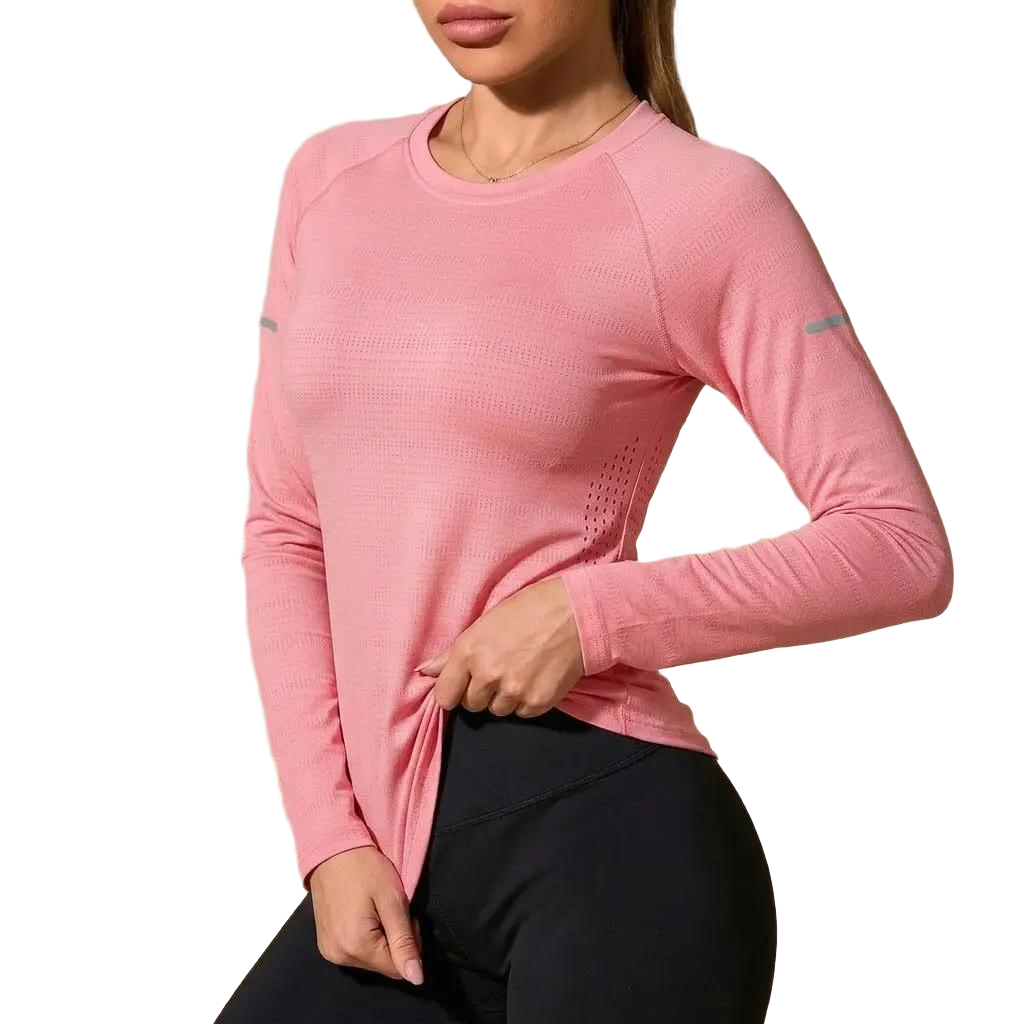 Women's Long Sleeve Stretch Crew Neck Top – Lightweight Everyday Activewear