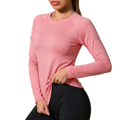 Women's Long Sleeve Stretch Crew Neck Top – Lightweight Everyday Activewear