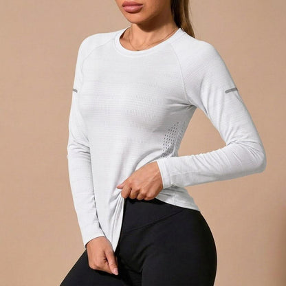 Women's Long Sleeve Stretch Crew Neck Top – Lightweight Everyday Activewear