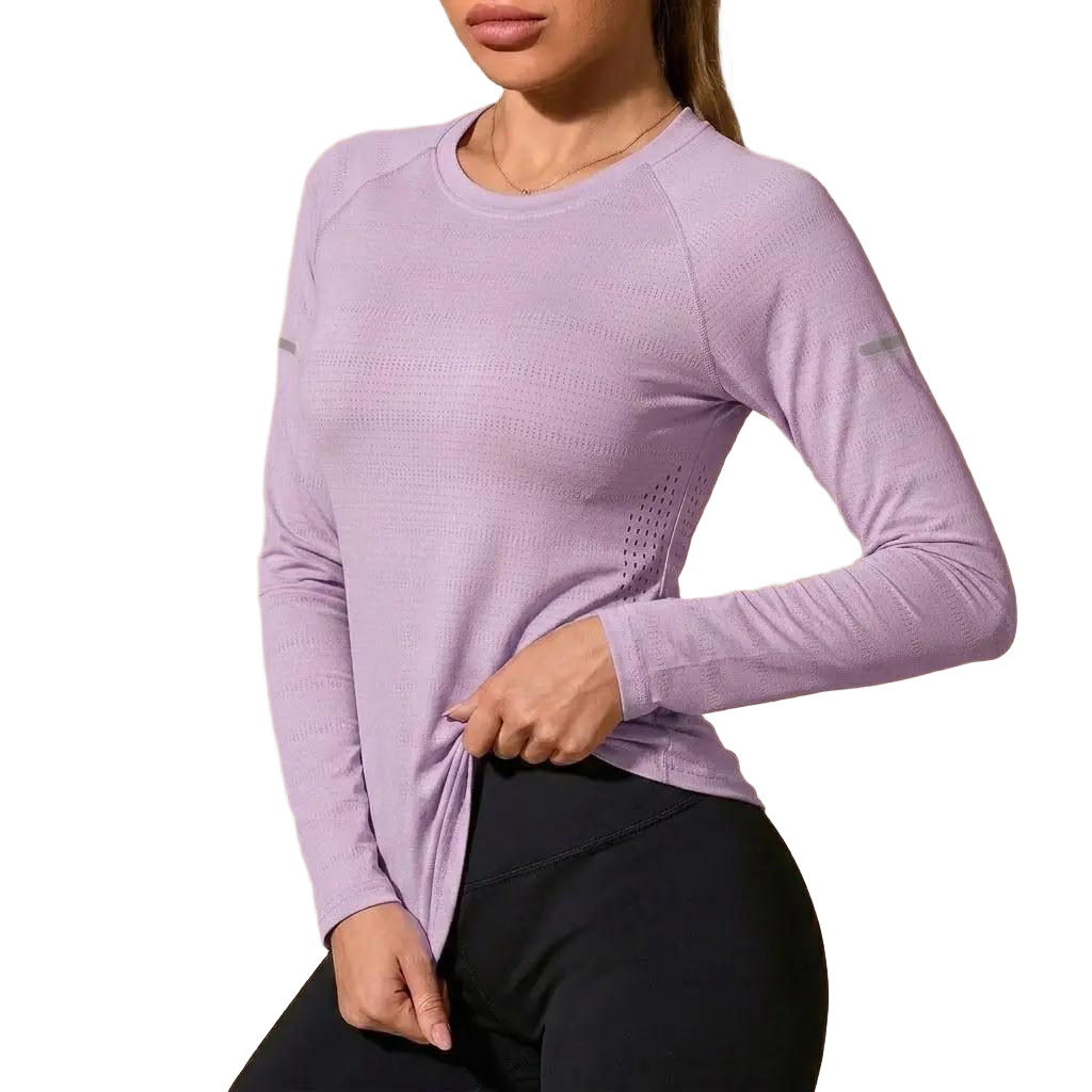 Women's Long Sleeve Stretch Crew Neck Top – Lightweight Everyday Activewear