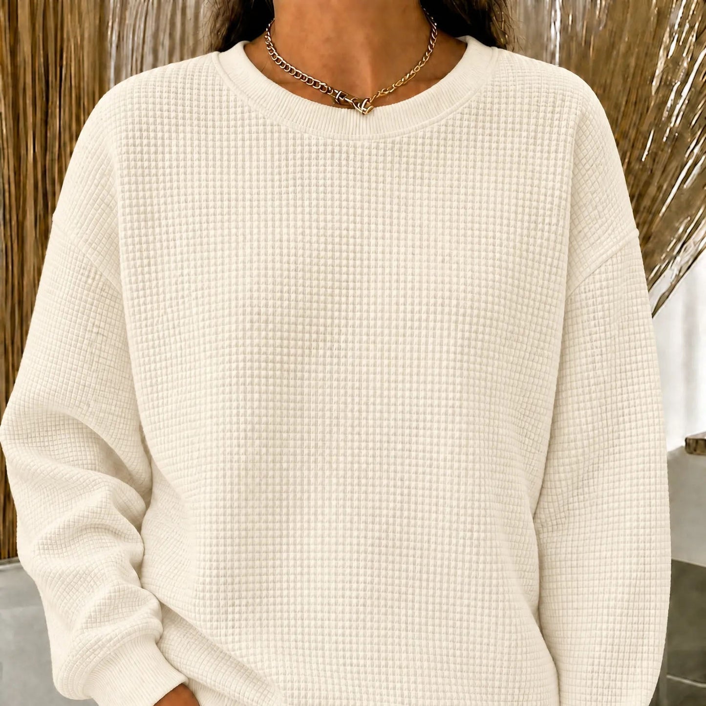 CLEARANCE SALE🔥Women's Waffle Knit Crewneck Sweatshirt