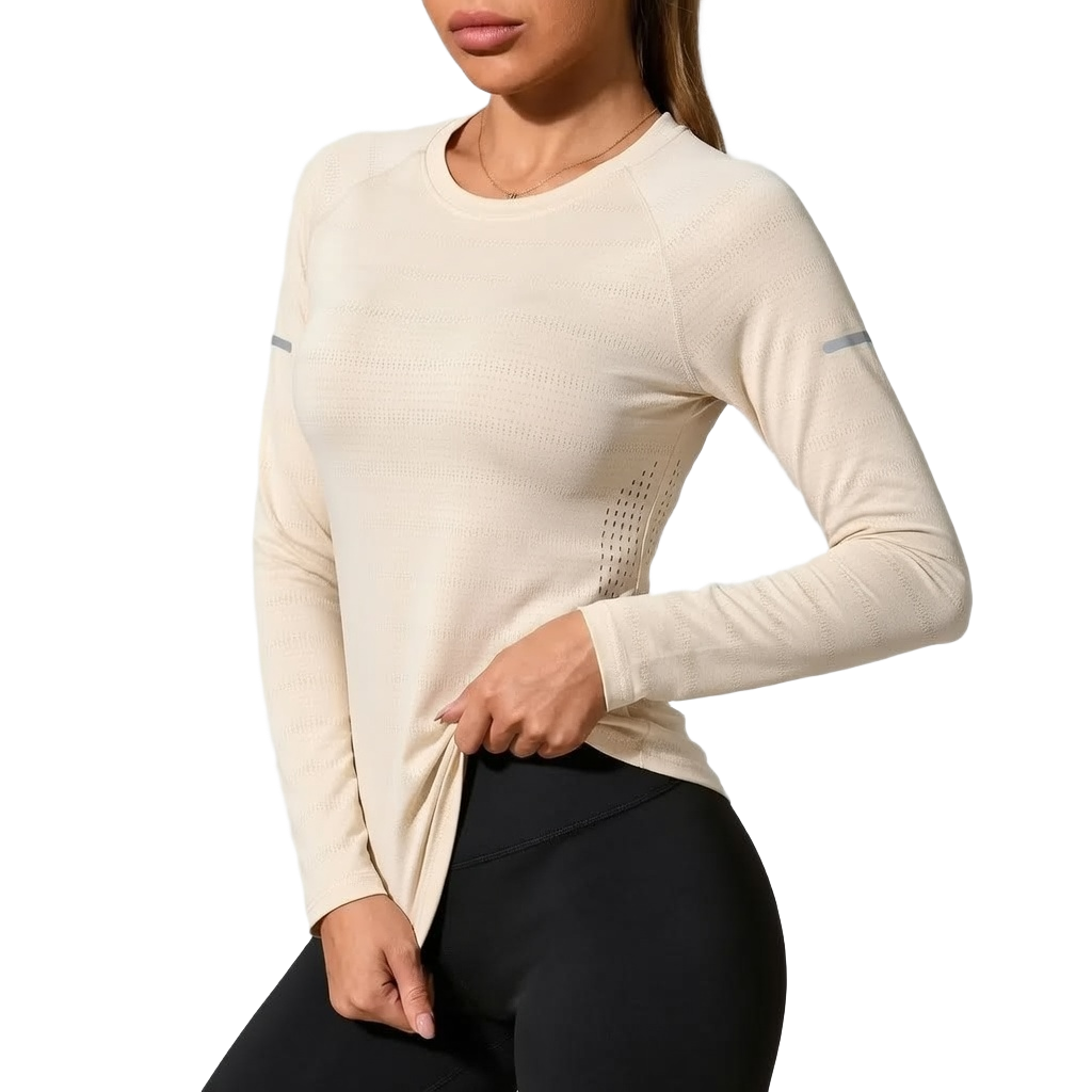 Women's Long Sleeve Stretch Crew Neck Top – Lightweight Everyday Activewear
