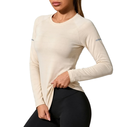 Women's Long Sleeve Stretch Crew Neck Top – Lightweight Everyday Activewear