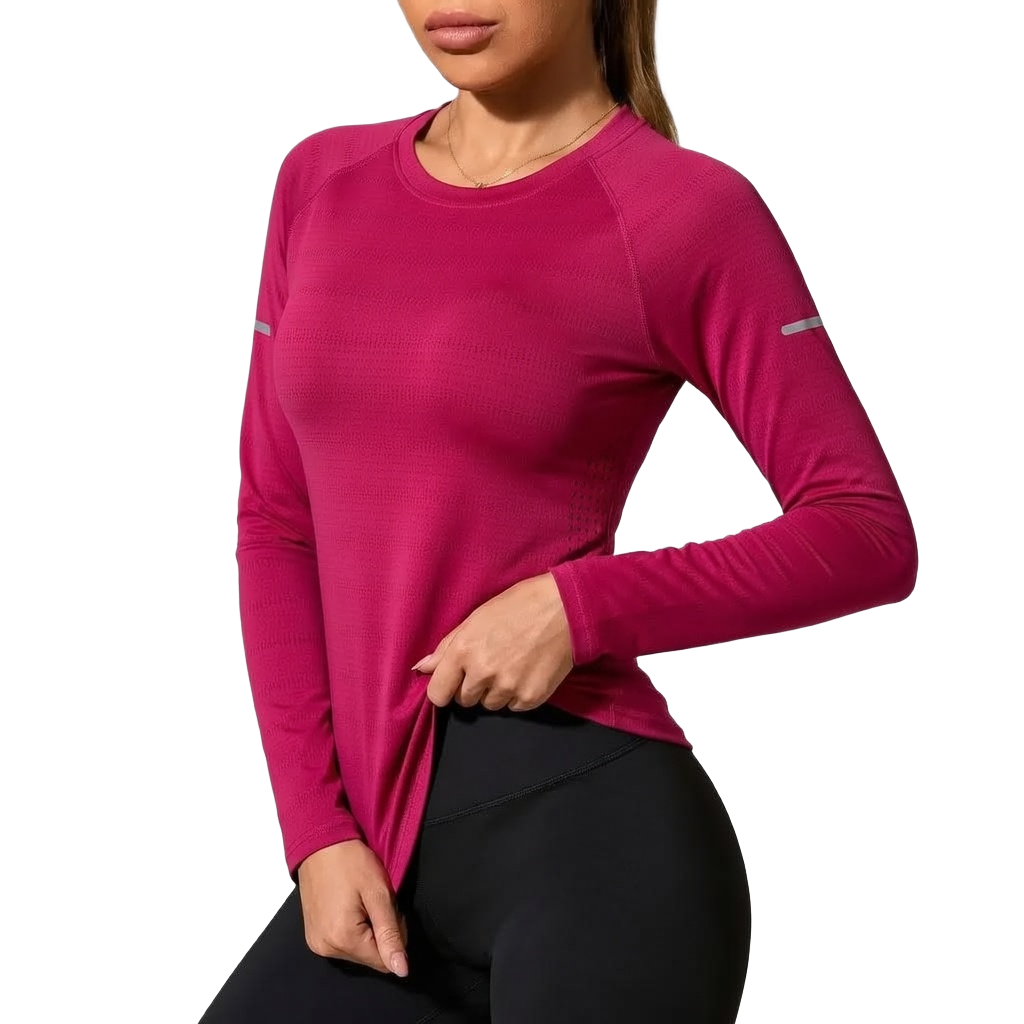 Women's Long Sleeve Stretch Crew Neck Top – Lightweight Everyday Activewear