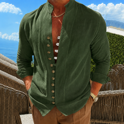 Men's Casual Stand Collar Long Sleeve Shirt