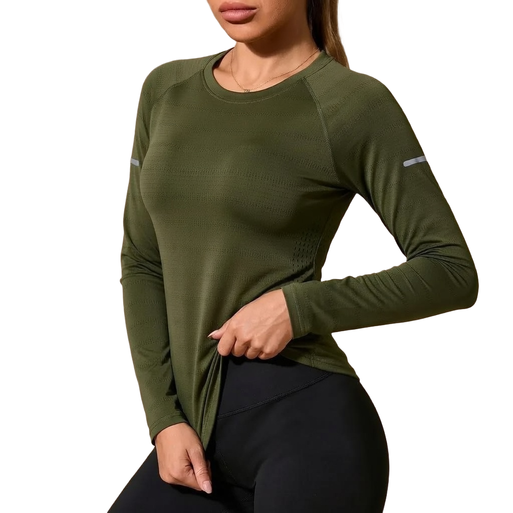 Women's Long Sleeve Stretch Crew Neck Top – Lightweight Everyday Activewear