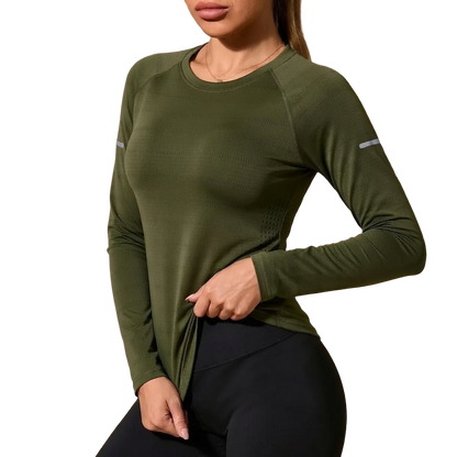 Women's Long Sleeve Stretch Crew Neck Top – Lightweight Everyday Activewear