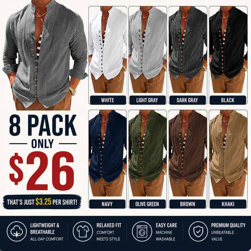 Men's Casual Stand Collar Long Sleeve Shirt