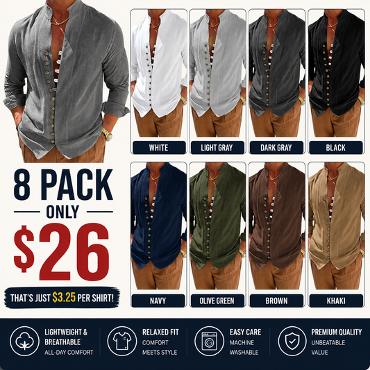 Men's Casual Stand Collar Long Sleeve Shirt
