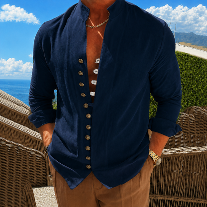 Men's Casual Stand Collar Long Sleeve Shirt