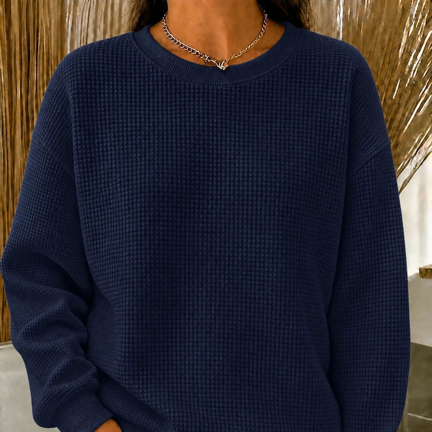 CLEARANCE SALE🔥Women's Waffle Knit Crewneck Sweatshirt