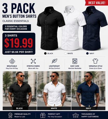 Men's Stretch Short Sleeve Dress Shirt | Slim Fit Business Casual Button Down