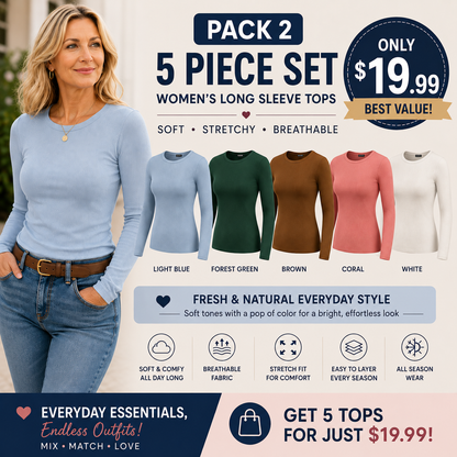 Women's Ribbed Long Sleeve Crewneck Top – Slim Fit Basic Tee