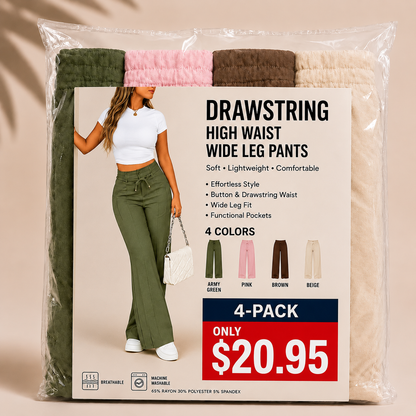 💥Last Day Promotion💥New Summer Drawstring High Waist Wide Leg Pants