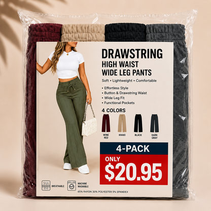 💥Last Day Promotion💥New Summer Drawstring High Waist Wide Leg Pants