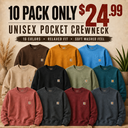 Vintage Washed Unisex Pocket Crewneck Sweatshirt