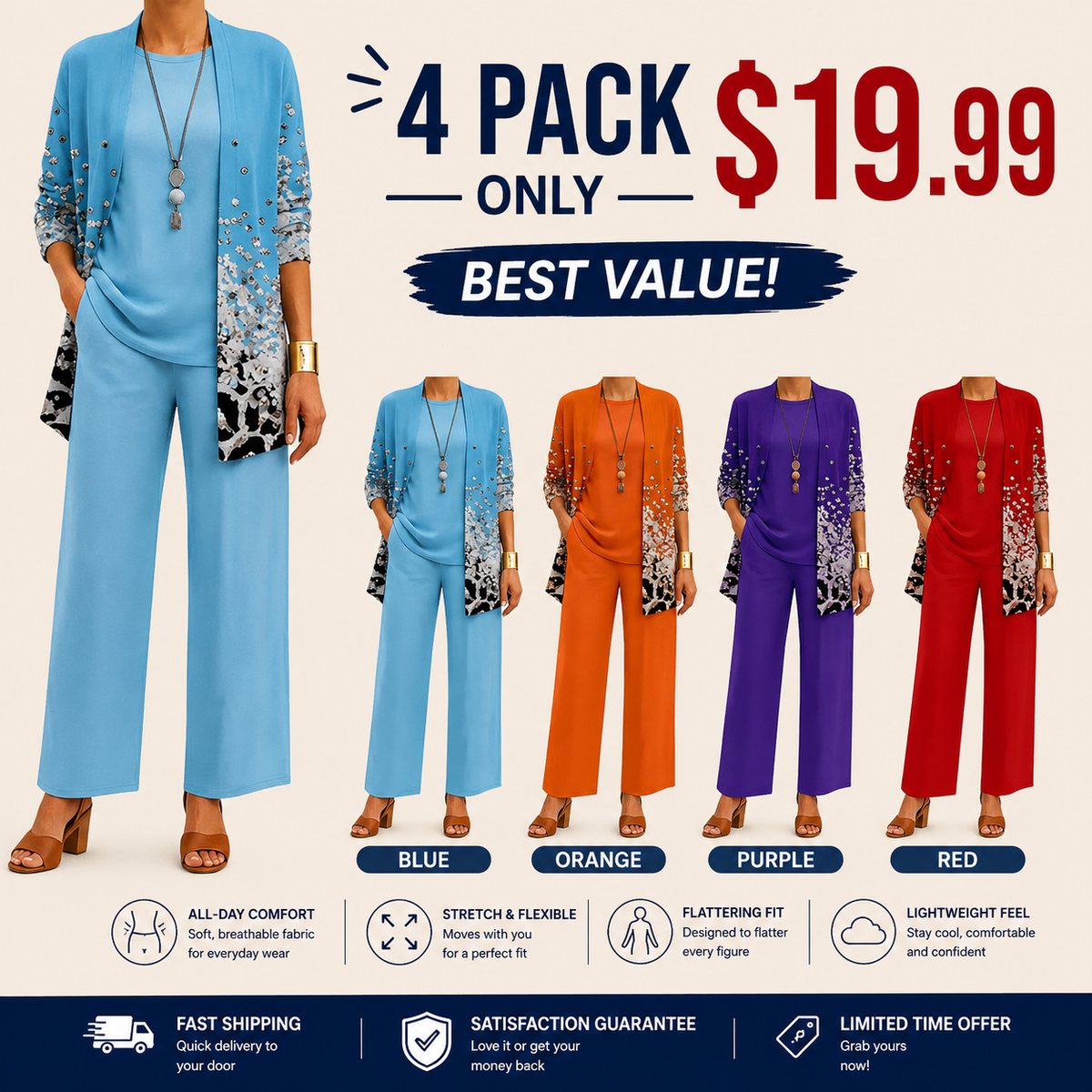 Women's Elegant Printed 3-Piece Set